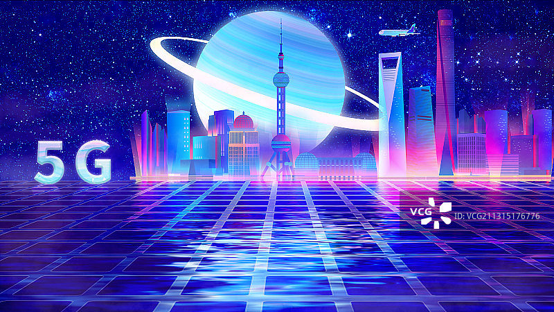 上海科技感城市超现实的抽象插画图片素材