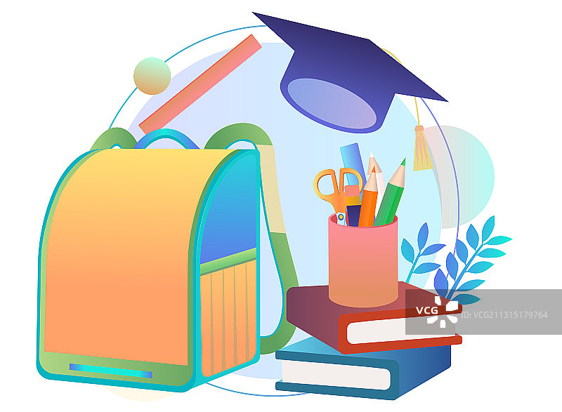 学生书包学士帽文具组合矢量插画素材图片素材