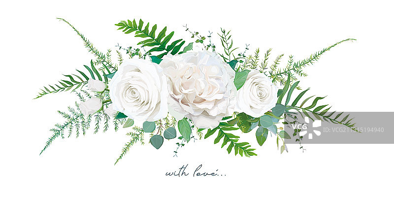 花园象牙白色奶油色花卉花束设计图片素材