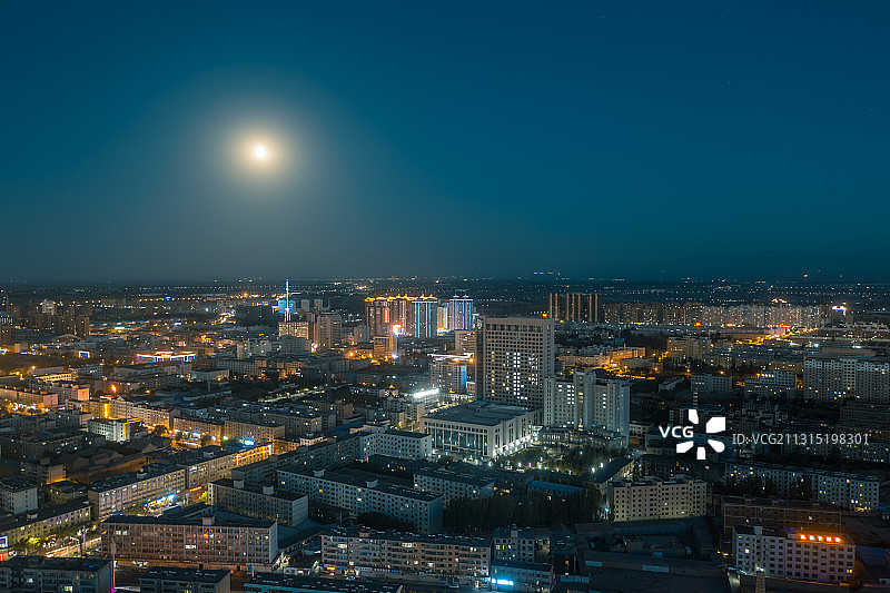 航拍张掖市夜景图片素材