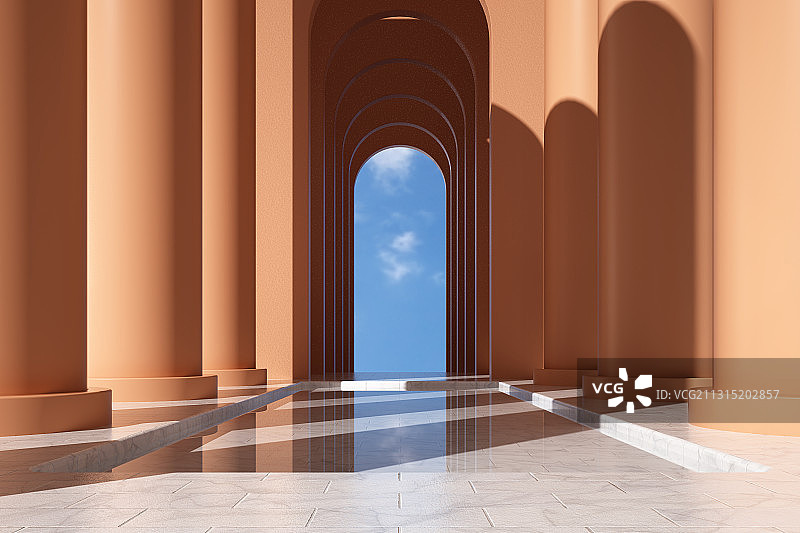 现代建筑大厅过道，三维图形图片素材