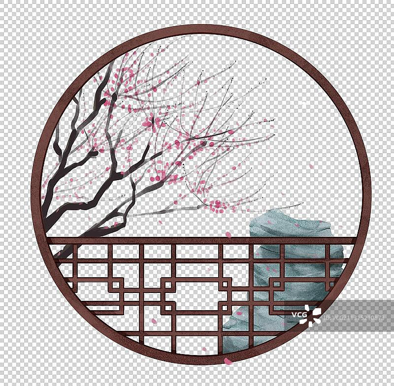 中国风窗户假山梅花图片素材