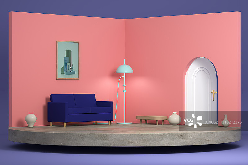 微型起居室，三维图形图片素材