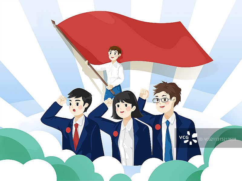 高举旗帜的青年人宣誓插画图片素材