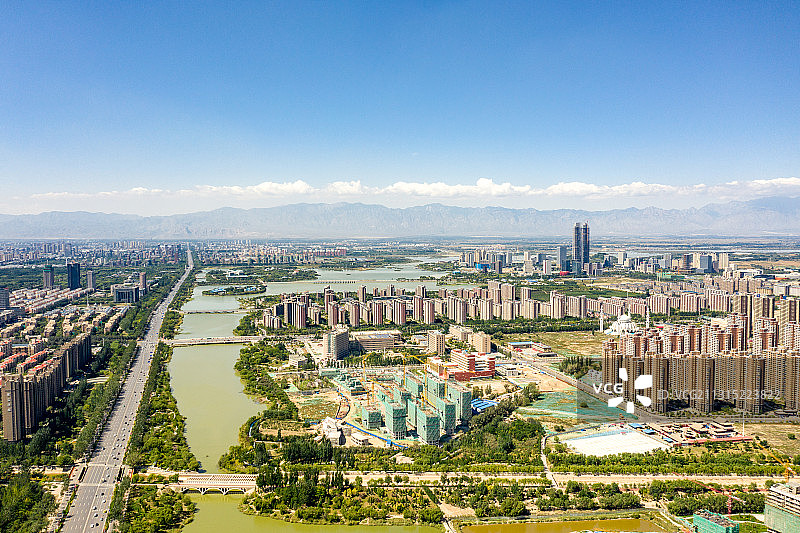 航拍银川城市风光图片素材