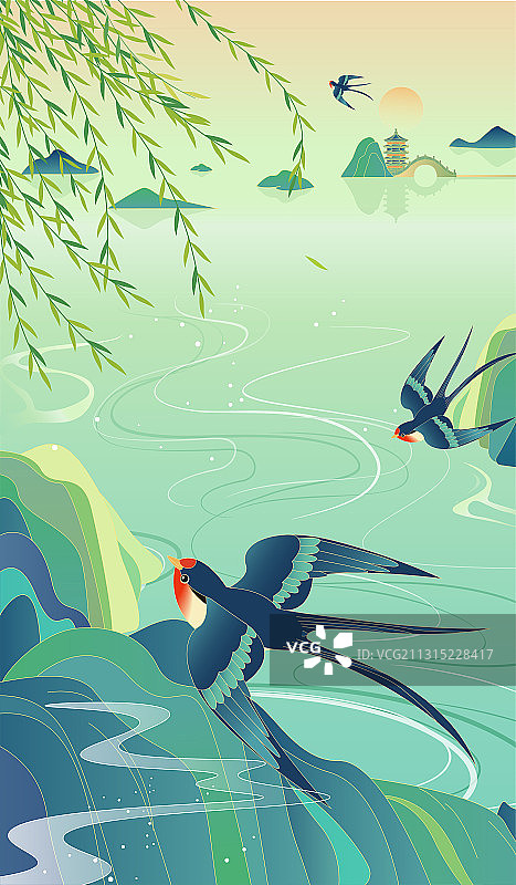 春天燕子来了插画图片素材