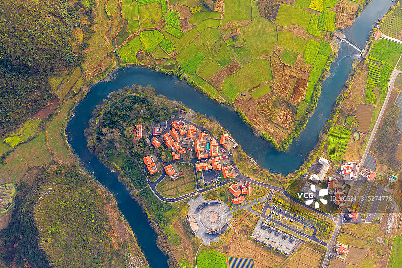 航拍贵州安顺最美乡村小河湾图片素材