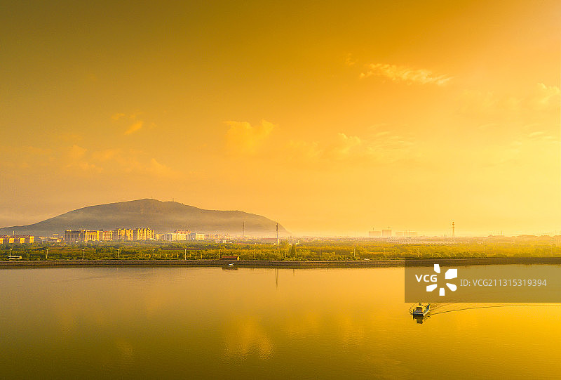 浙江宁波慈溪东岙水库日出风光图片素材