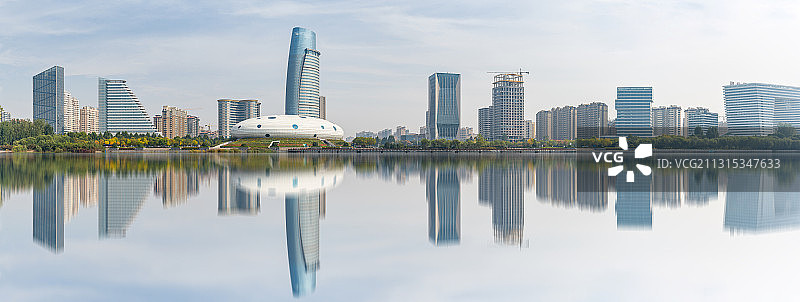 中国河南鹤壁会展中心淇河沿岸全景图片素材