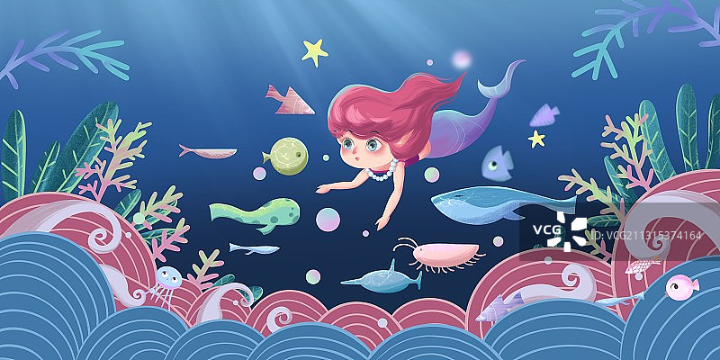 美人鱼儿童插画图片素材