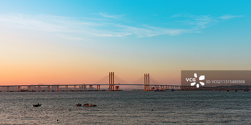 泉州湾跨海大桥日落晚霞图片素材