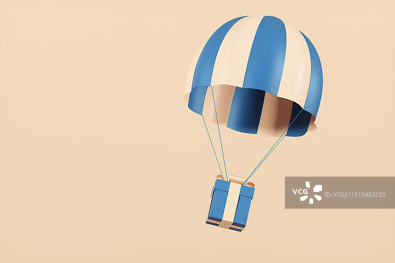 3D渲染的模型，吊着礼盒的降落伞图片素材