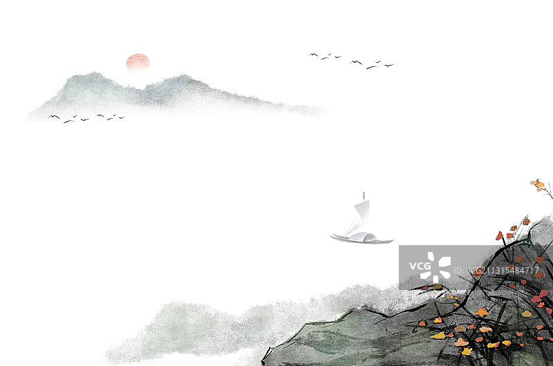 水墨山水插画图片素材