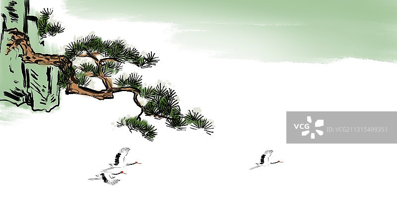 中国风水墨中国画地形插图黄山云松图片素材