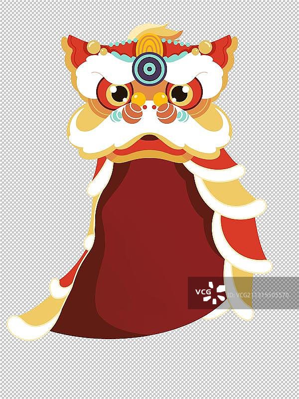 可爱喜庆过年卡通舞狮子插画元素图片素材