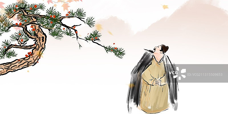 中国风著名诗人文学插画图片素材