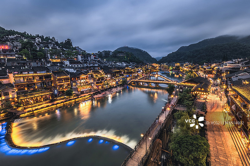 湖南湘西凤凰古城夜景风光图片素材