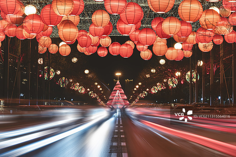 西安曲江新区春节城市景观图片素材