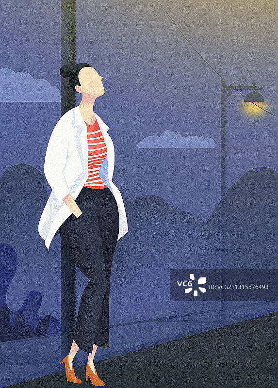 路灯下的女孩图片素材