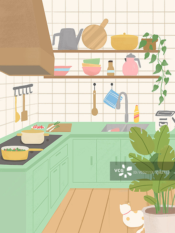 现代厨房小清新矢量插画图片素材