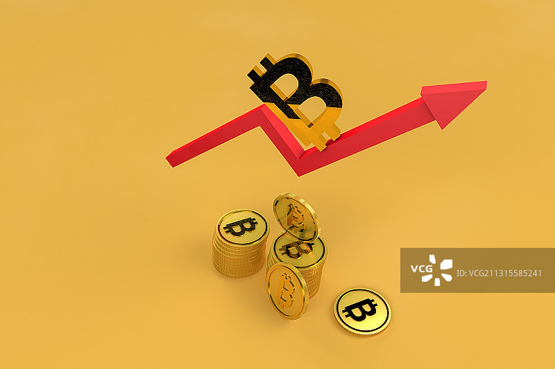 比特币,3D渲染图图片素材