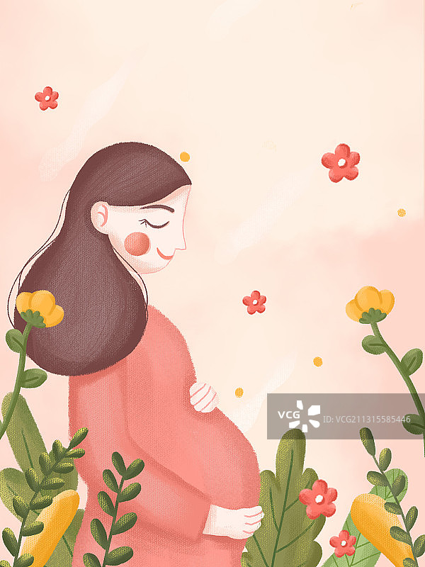 怀孕的妈妈小清新插画图片素材
