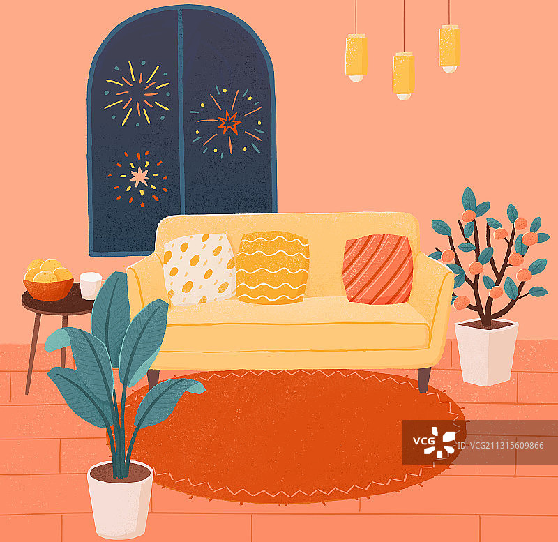节日室内客厅背景插画图片素材