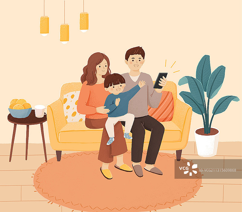 手机拍照视频家人插画图片素材
