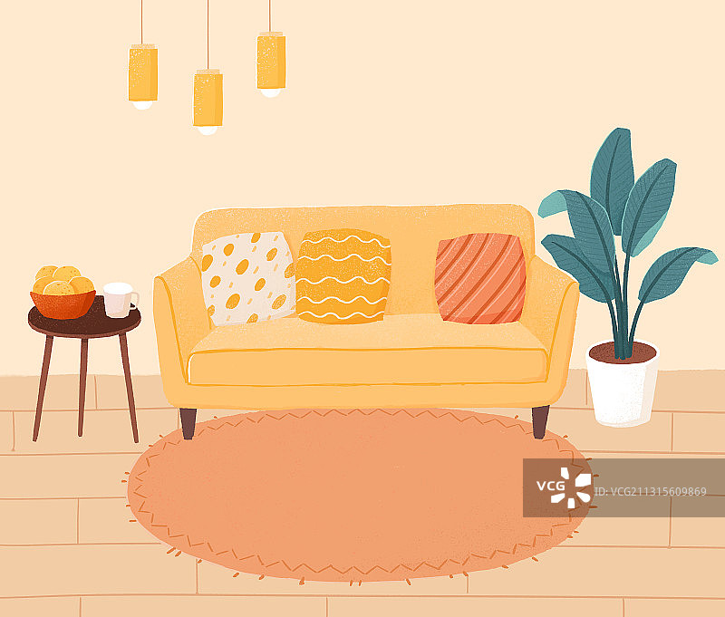 家庭客厅室内插画图片素材