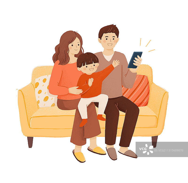 家人手机视频电话插画图片素材