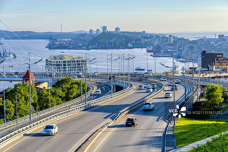 俄罗斯海参崴金角湾城市风光图片素材