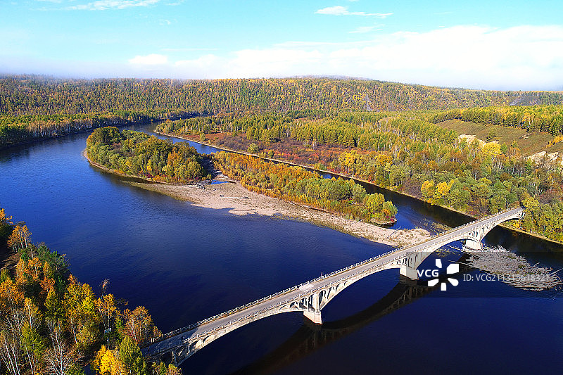 航拍大兴安岭激流河大桥风景图片素材