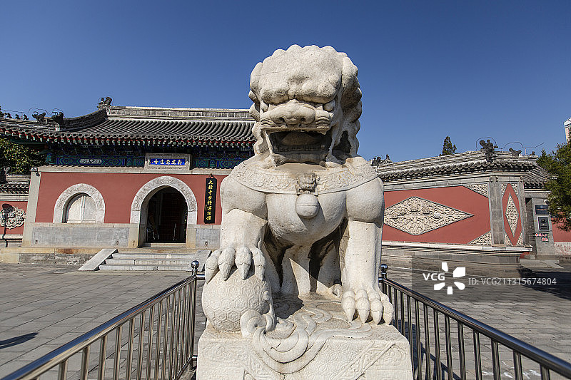 北京觉生寺（大钟寺古钟博物馆）山门前石狮图片素材