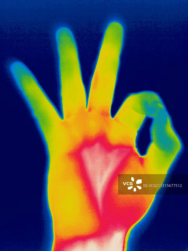 用手做出“OK”手势的热成像图图片素材