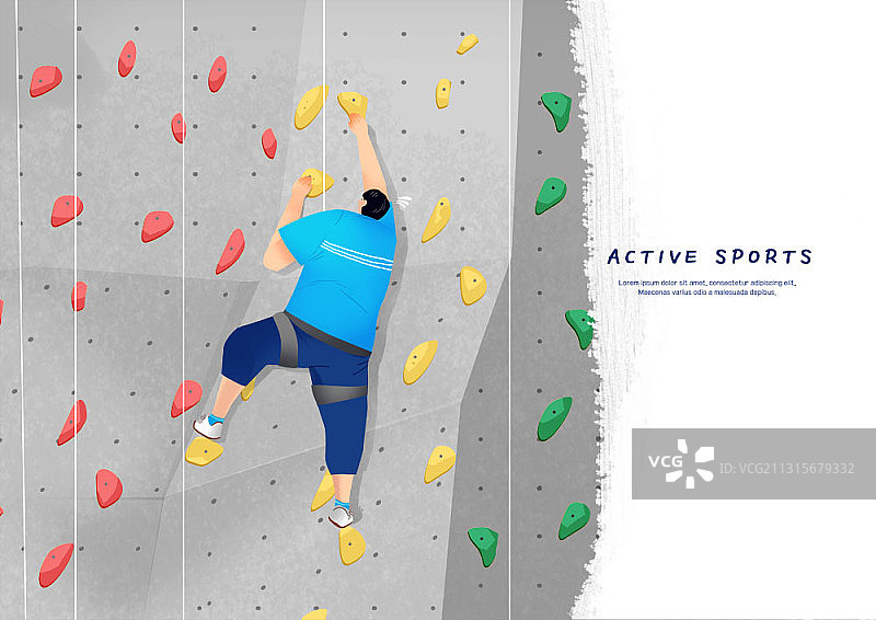 男人在室内攀岩的插画图片素材