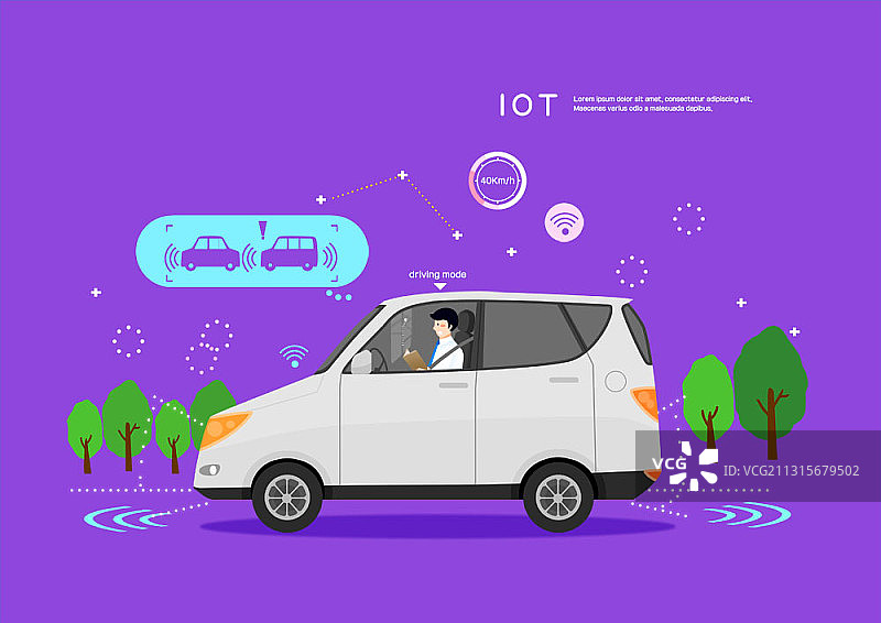 使用增强现实系统驾驶的男人插画图片素材