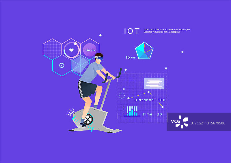 佩戴VR眼镜骑自行车的男子插画图片素材