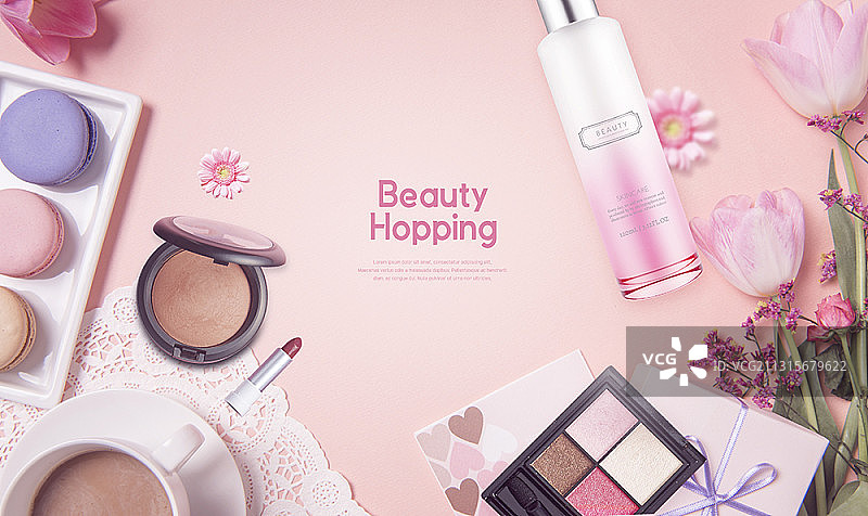 不同化妆品的扁平布局图片素材