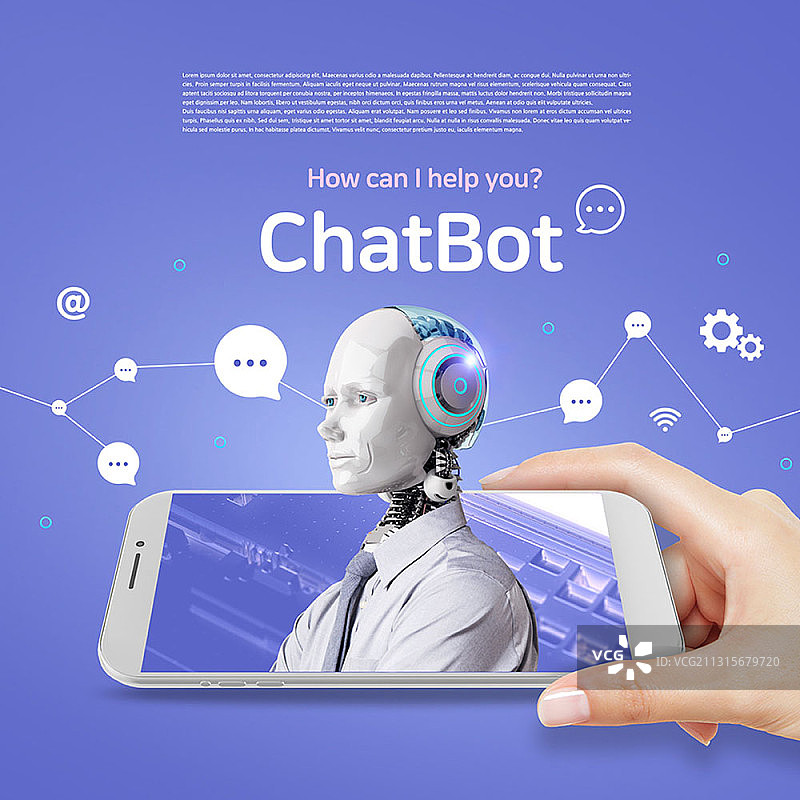 聊天机器人主题合成图，手持带机器人的手机图片素材