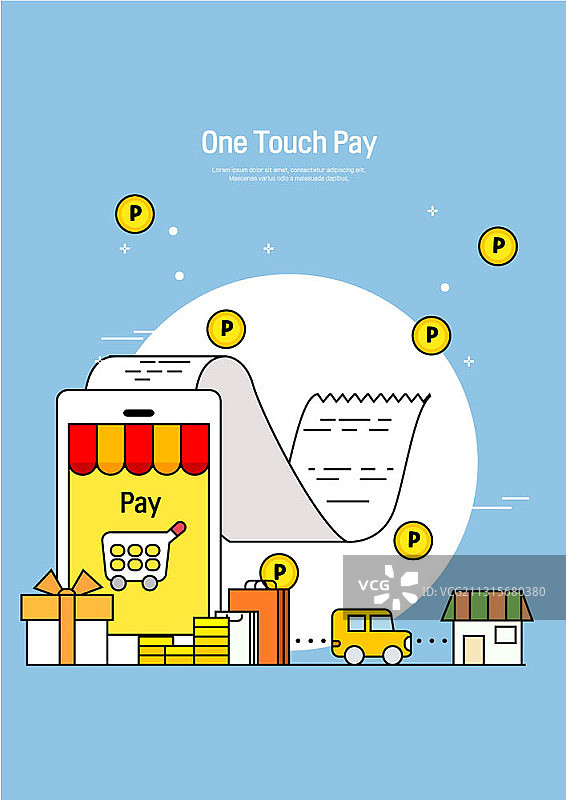一触式支付矢量插画：智能手机和收据图片素材