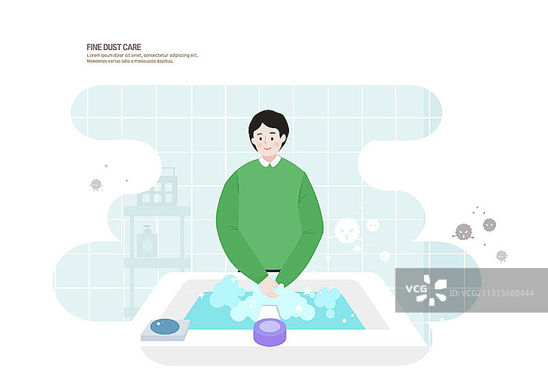 男子在浴室洗手主题插画图片素材