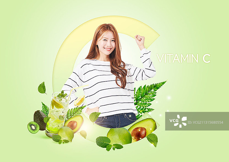 以亚洲模特为主题的维生素C合成图图片素材