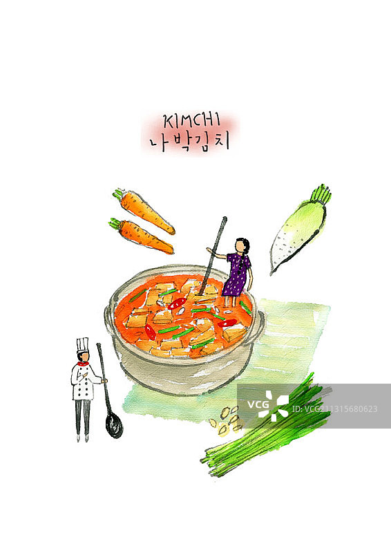 水墨风萝卜泡菜锅绘画图片素材