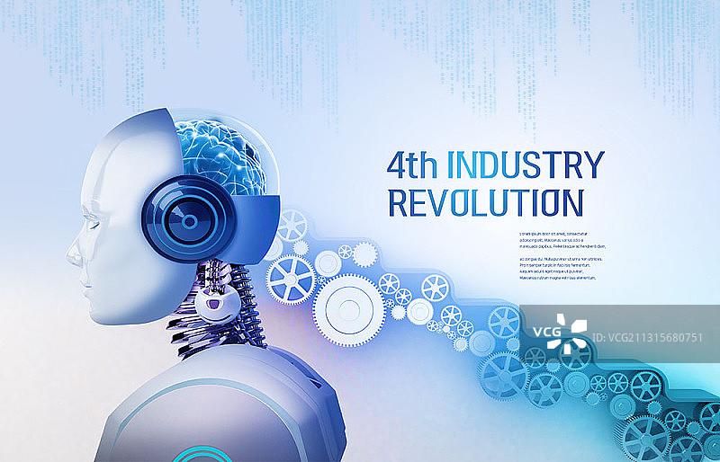 机器人和带有文字的齿轮侧面轮廓图片素材