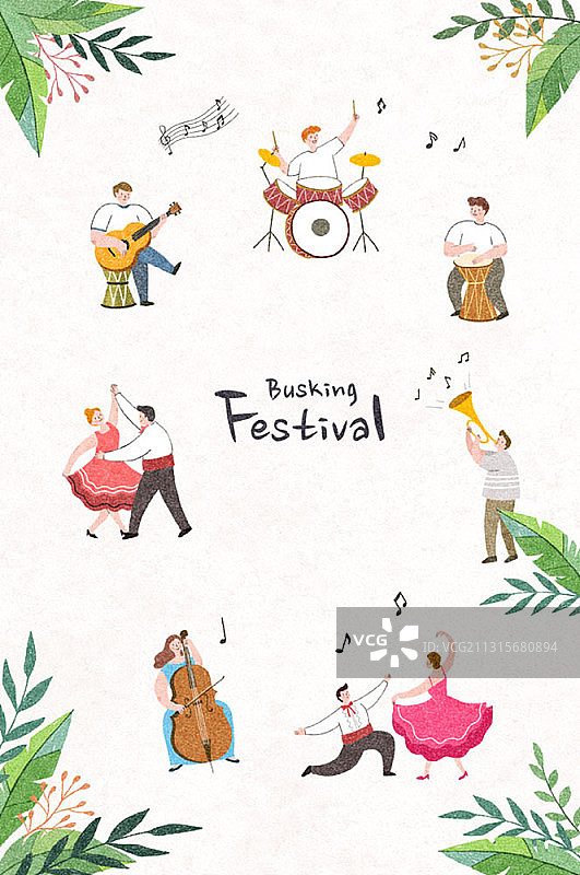 节日主题街头表演插画图片素材