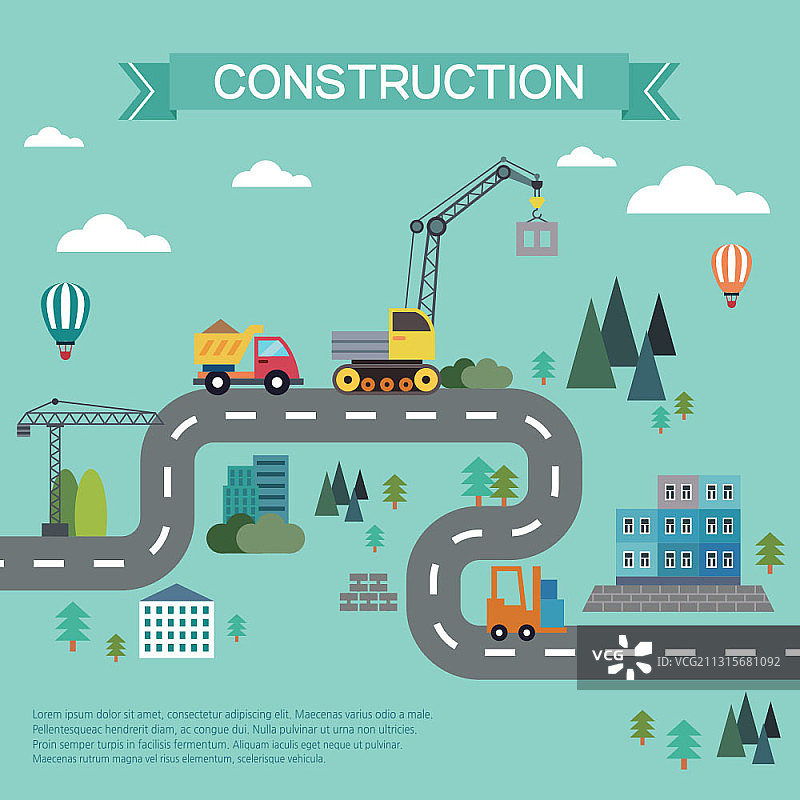 建筑工地和车辆的矢量图图片素材