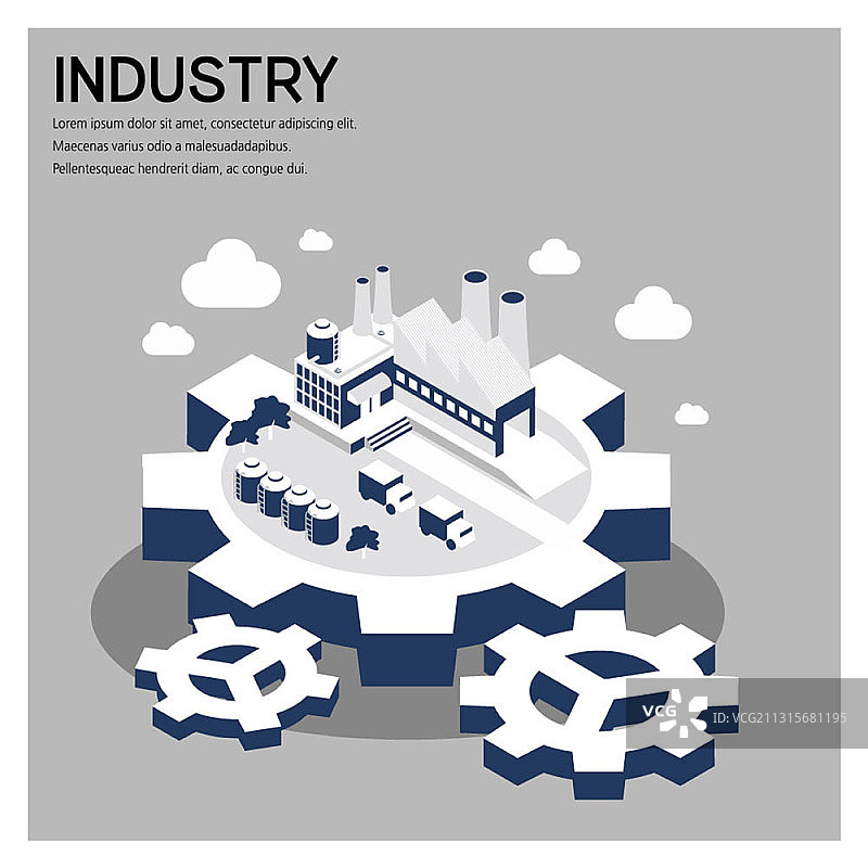 齿轮上的工厂矢量插画图片素材