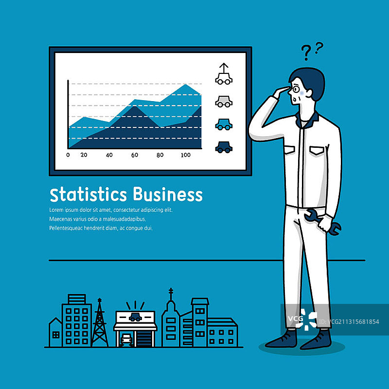 统计商业主题矢量插画，维修工图表图片素材