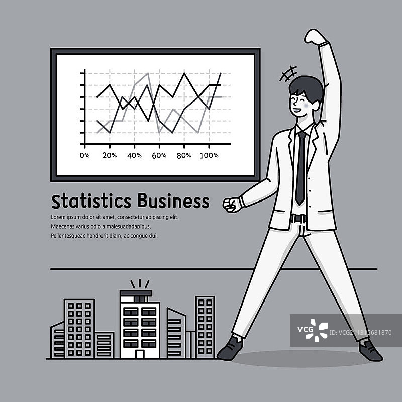 以商务人士举手和图表为主题的统计业务矢量图图片素材