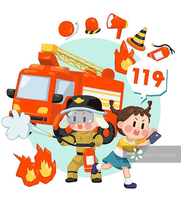 消防员灭火救援插画图片素材